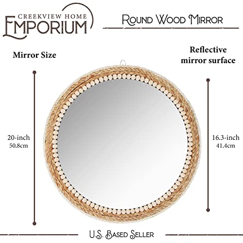 Creekview Home Emporium Farmhouse Mirror Wall Decor - 20 Inch Hanging Rattan Mirror Circle - Rustic Boho Mirror Decor For Bathroom, Bedroom, Nursery, Entryway #TOP1