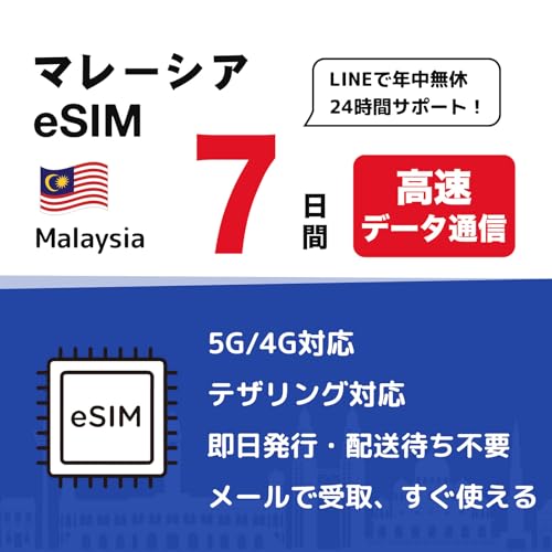 �y�}���[�V�A eSIM�z7���� 1GB/�� �����f�[�^�ʐM �ᑬ�������b�z���҂��s�v�EQR�R�[�h�������t�b5G/4G�Ή� �f�[�^��p�b24����LINE�T�|�[�g �}���[�V�A sim �}���[�V�AeSIM