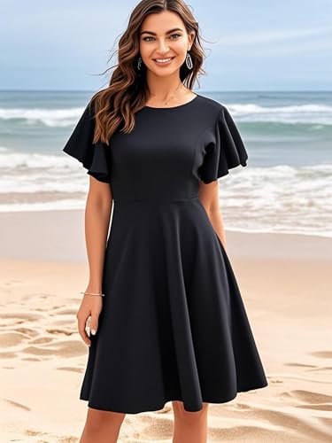 Image of oxiuly Wedding Church Vintage Cocktail Dresses with Pockets Summer Casual Floral Dress for Women Flare376