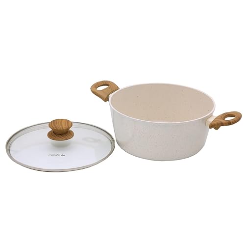 Mimo Style Caçarola Linha Mármol Vanilla 3,8L, Alumínio e Tampa de Vidro Temperado Com Saída Para Va