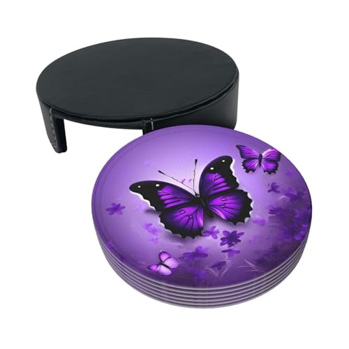 Dessous de verre imprimé papillons violets en polyuréthane durable de qualité - 4