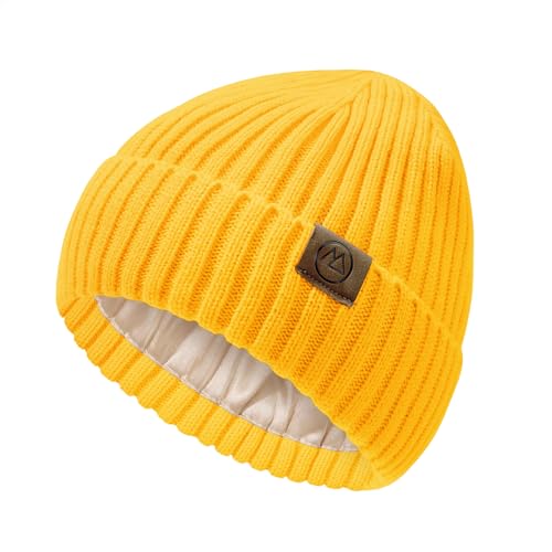 Durio Mütze Damen Strickmütze Herren Vielseitige Strickmütze für Damen und Herren Beanie Ideal für kaltes Wetter Gelb Einheitsgröße