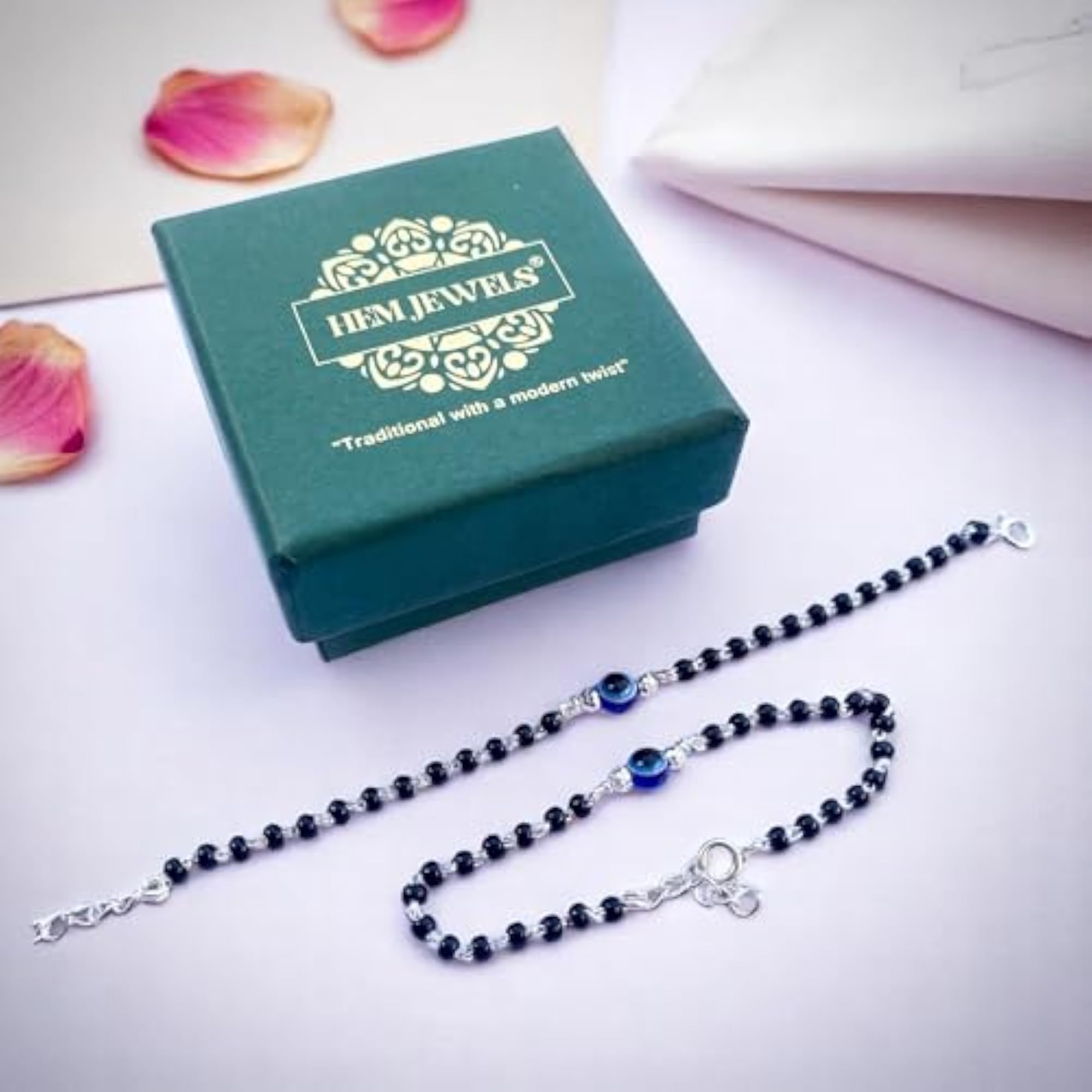 Pure Silver Baby Nazariya with Charms and Black Beads