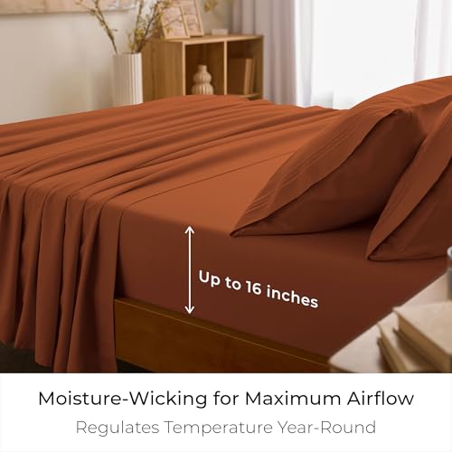 Image of Mellanni Full Sheets Set - 4 PC Iconic Collection Bedding | Hotel Luxury, Extra Soft, Cooling Bed Sheets - Wrinkle, Fade, Stain Resistant (Full, Terracotta)