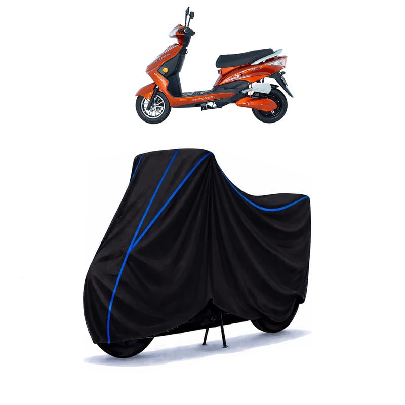 Image of Scooty Cover Water Resistant for Green Zulu | Universal Scooter & Bike Cover | Heavy Duty UV Dust, Rain & Scratch Protection | Elastic Fit All Weather Indoor Outdoor | Black with Blue Piping