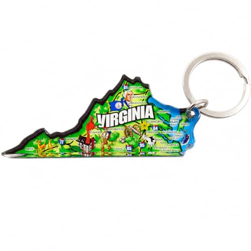 State of Virginia Key Chain Acrylic Souvenir Keychain Retro Style