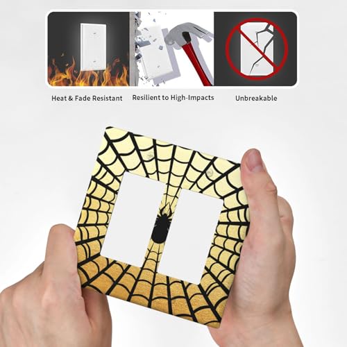Decorative Outlet Covers Black Spider Spiderweb on Golden Background 2 Gang Light Switch Cover Plate Double Rocker Wall Plate Switch Plate Covers Faceplate for Bedroom Home Decor