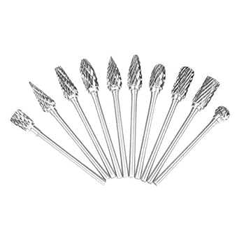 TYTOGE 10pcs Tungsten Carbide Steel Burrs Rotary Files Metalworking Carving Tool Set 2.35 * 6mm Carbide Kutzvirety Of Kutzall Woodall Extreme Burrs 1/8 Shanks