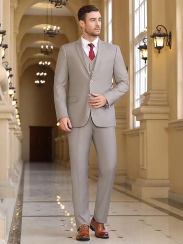 Image of Cooper & Nelson 3 Piece Mens Suit Set 2 Button Slim Fit Suits for Men Business Wedding Party Tuxedo Jacket Vest Pants and Tie