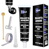 POLIXEL Black RTV Silicone Sealant Adhesive, 100% Silicone Caulk, All-Purpose Waterproof Sealant for Car, Window, Bathroom, Kitchen, Shrink & Crack Proof High Bond Strength Adhesive – 1.8oz / 50g