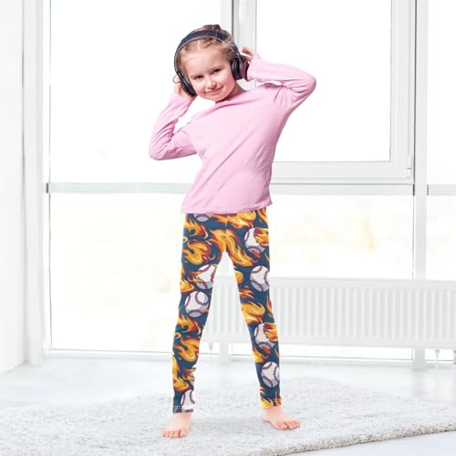 Wusikd Baseball Flames Girls' Leggings Toddler Doodles Kids Yoga Pants Dance Active Tights 4T4
