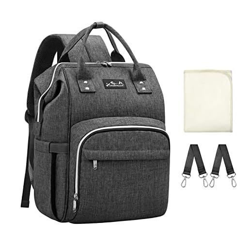 Viedouce Mochilas para Pañales Biberones,Bolso del Bebé Mamá,Impermeable con Estilo Oxford Bolso Pañal de Gran Capacidad, con Portátil Cambiador y 2 Piezas Ganchos Carrito Bebé (gris oscuro)