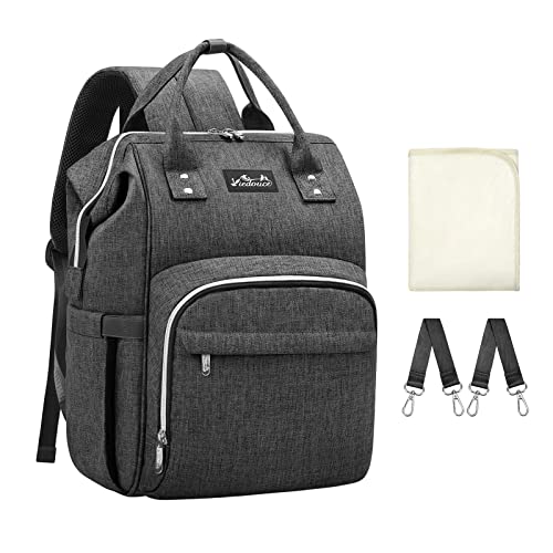 Viedouce Mochilas para Pañales Biberones,Bolso del Bebé Mamá,Impermeable con Estilo Oxford Bolso Pañal de Gran Capacidad, con Portátil Cambiador y 2 Piezas Ganchos Carrito Bebé (gris oscuro)