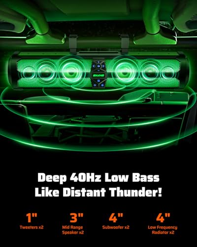 Image of Ehaho Rumble-X Series UTV Sound Bar, 8-Speaker Metal Golf Cart Speaker BT w /Broadcast Party Mode & Music Sync Multicolor, 30 inch IP66 Waterproof SXS SoundBar Compatible with Polaris RZR CFmoto Can-Am