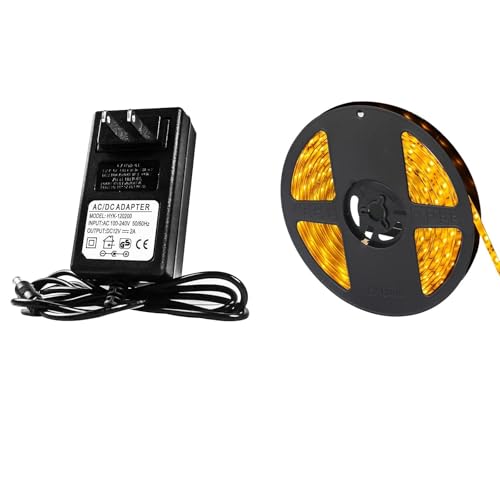 Adaptador de corriente 12V 2A y tira LED amarilla 16.4 pies miniatura 1