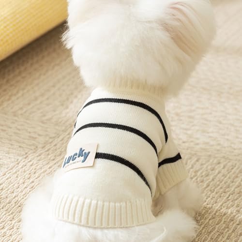 FANSU Hundepullover Kleine Hunde, Gestreifte Strickjacke Hunde Pullover Waschbar Hundepulli, Strick Pullover Hunde Shirt Wärme Hunde Pullis Strickpullover für Corgi Dackel (S,Schwarz Weiß)