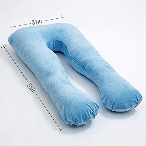 Moon Pine Pregnancy Pillow, U Shaped Full Body Pillow For Maternity Support, Sleeping Pillow With Velour Cover For Pregnant Women (Blue) #TOP2