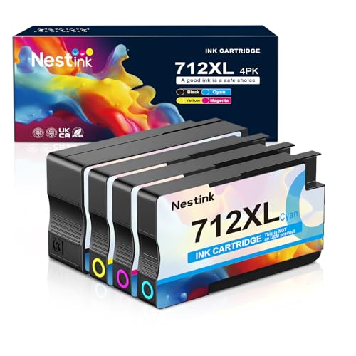 712XL Ink Cartridges Remanufactured High Yield Replacement for HP 712 712XL 712 XL for DesignJet T650 T630 T230 T210 Studio Plotter Printer (4 Pack, Black, Cyan, Yellow, Magenta) -  Nestink, ZHZF-NKICHP712XLP4-A1S1