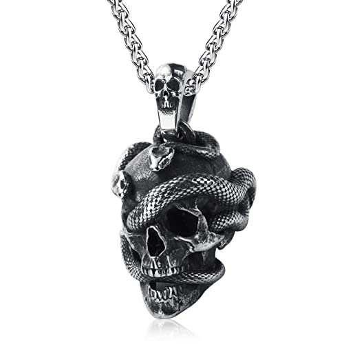 Skull Necklace for Men Stainless Steel Gothic Punk Emo Biker Necklace Jewelry for Men 60cm