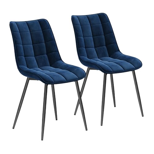 WOLTU Chaises de Salle à Manger Lot de 2, Chaise de Cuisine Assise rembourrée en Velours épais Pieds en métal,Bleu.