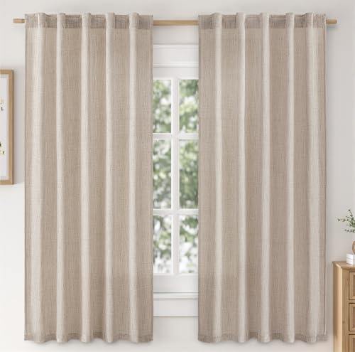 MIULEE Linen Look Curtains 42W x 63L, 2 Panels, Semi Sheer