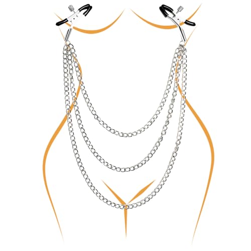 Nipple Clamp with Chain Breast Clips Nipple Stimulator BDSM Restraint Kits Adult Sex Toys for Women Solo Play or Couples Fun Adjustable Fetish Nipple Teasers Breast Sensual Nipple Clips by FOIPOW