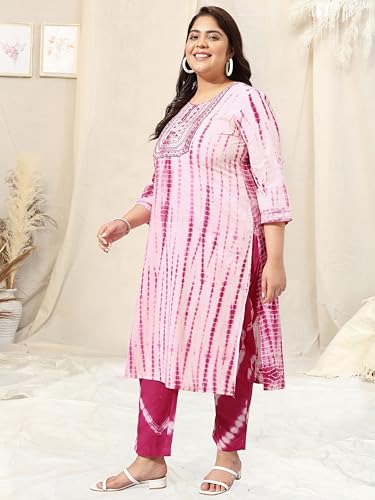 Image of MIRCHI FASHION Pure Cotton Plus Size Straight Kurta Set with Dupatta | 3 Piece Summer Ethnic Kurta Pant Set | Office Wear Salwar Suit for Women