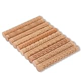 Lzttyee Pack of 10 Wooden Handle Clay Modeling Pattern Rollers Kit Pottery Tools Set with Assorted Patterns