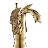 Material: Messing Hebel Luxus Schwan Form Messing Becken Waschbecken Wasserhahn Bad Einlochmontage Centerset Becken Mischbatterie Gold Finish Schwan Wasserhahn
