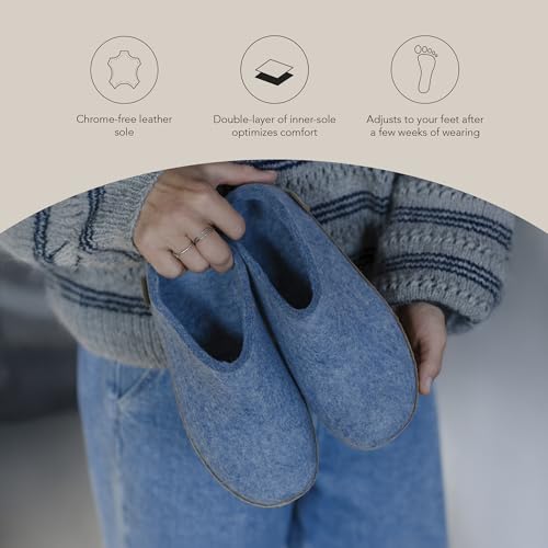 Image of Glerups 100% quality wool mix Slipper with leather sole - Unisex Slip-on