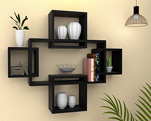 Vudy Engineered Wood Wall Shelves ,Glossy Finish ,Set Of 5,Black Vudy Engineered Wood Wall Shelves ,Glossy Finish ,Set Of 5,Black