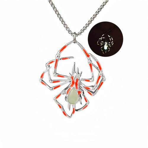 GZUQRSK ハートスパイダースカルネックレス 男性用 夜光アニマルペンダント メンズチャームペンダントネックレス ハロウィン暗闇で光るジュエリー, 1, 金属, 宝石なし