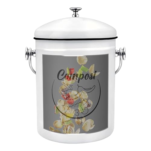 Contenedor de compost con tapa, contenedor de compost de 5 litros, resistente a los olores, con tapa, forma de casa de campo, cubo de recolección de residuos para frutas