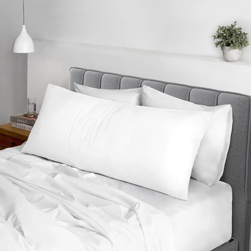 Pizuna Cotton White Body Pillow Cover 1 Piece Only, 400 Thread Count 100% Long Staple Cotton Body Pillow Case 52x140 cm