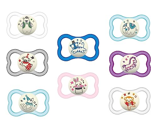 MAM Air Day & Night 8 Count Baby Pacifier, for Sensitive Skin, Glows in The Dark, 6-16 Months, Unisex Baby, Value Pack