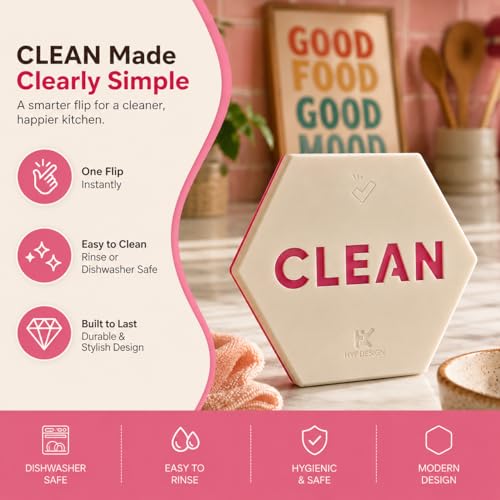 HYF DESIGN Clean Dirty Magnet for Dishwasher, Flip Hexagon Sign, Pink — view 4