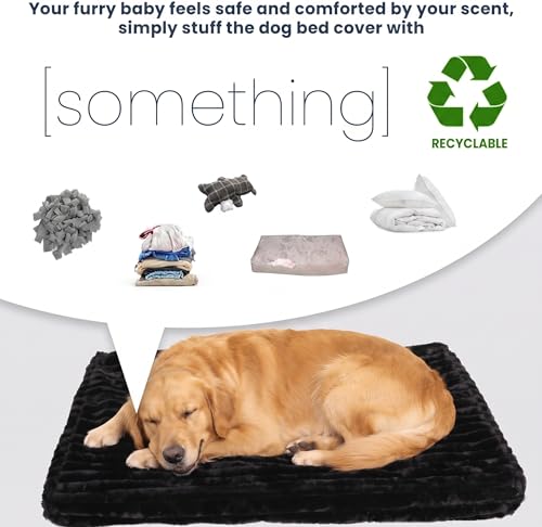 Image of Faux Fur Dog Bed Covers - Ultra Soft Rose Velvet, Removable & Washable, Cozy & Durable,Large Pet Bed Cover Only (No Filling) - Gray, (Stripe Gray, 44 inch L x 32 inch W x 4.5 inch Th)