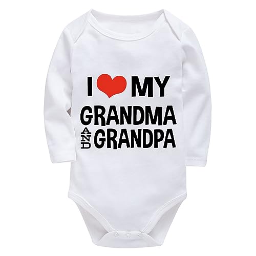WOOYONGING I Love My Grandma And Grandpa Romper Newborn Girl Long Sleeve Bring Home Outfits for Baby Boy Girl White 18 Month