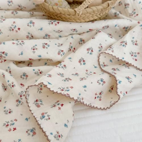 BuLuTu Cotton Muslin Blanket for Toddler Girls Boys 1 2 3 4 5 6 Year Old, Shabby Chic Floral Baby Blanket for Crib/Toddler Bed, 4 Layers Gauze Lightweight Toddler Quilt, 1 pc, 47"x51" Baby's