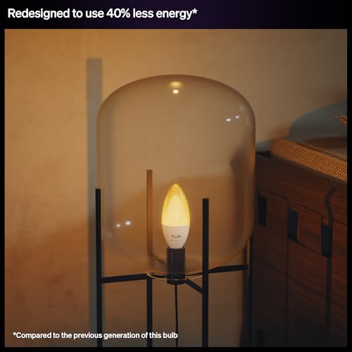 Image of Philips Hue Smart LED Candle Bulb, B39, E12, 1 Pack, White and Color Ambiance, Full Spectrum Light 1000K-20000K, 470 lm, Ultra-Low Dimming, Chromasync, Alexa, Google Home, Apple Home