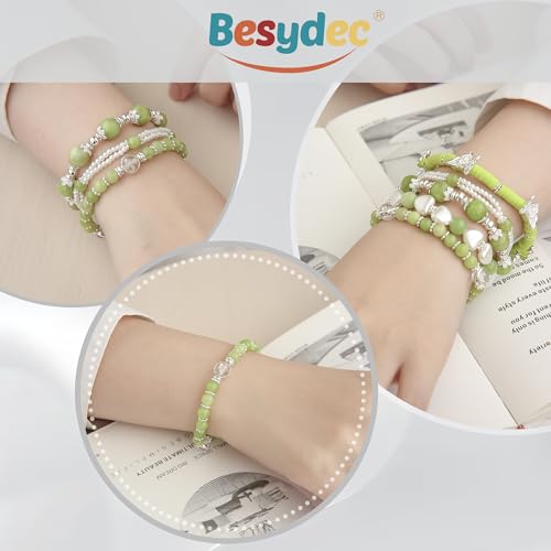 Besydec Stackable Boho Beaded Bracelets With Natural Stone & Pearl Heart & Clay Beads for Women,Adjustable Silver Jewelry2