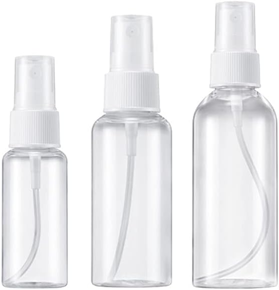 Spray Bottle,Empty Transparent Plastic Clear Atomiser Spray Bottles Portable Refillable Liquid Container Travel Liquid Kits for Holiday, Business Trips, Makeup, Cleaning, (30ml 60ml 80ml) (3 Pieces)