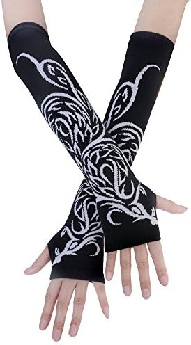 JISEN Women Punk Winter Arm Warmer Knitted Stretchy Soft Fingerless Gloves