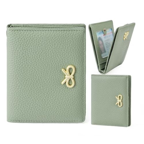Image of GOIACII Women's Small Bifold Cute Bow Wallet Rfid Blocking Ladies Card holder Wristlet with Zipper Coin Pocket Green