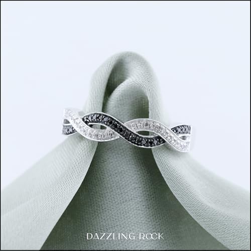 Dazzlingrock Collection 0.15 Cttw Round Black & White Diamond Criss Cross Stackable Ring for Women in 925 Sterling Silver3