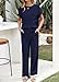 KIRUNDO 2 Piece Sets for Women Dressy Casual Ribbed Knit Short Sleeve Tops Wide Leg Pants Lounge Set Travel Airport Outfits(Navy, Medium)