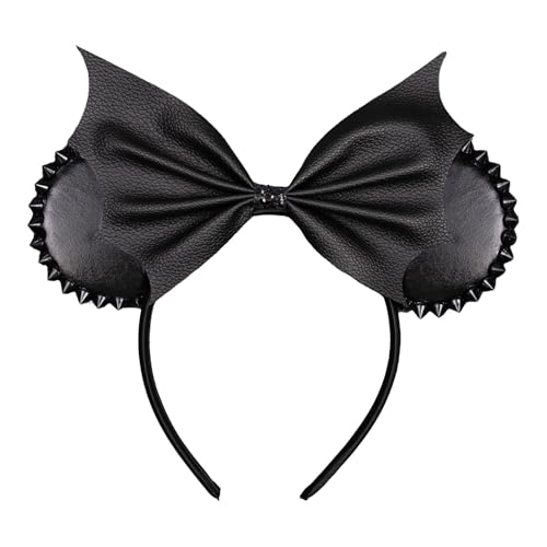 JIAHANG PU Mouse Ear Black Headband with Rivet, Halloween Bat Hair Bow Hairband, Festival Masquerade Party Decoration Role Play Headwear for Women Girls