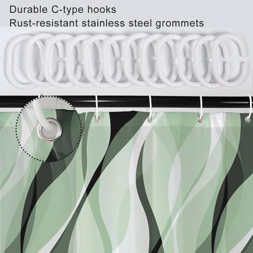 Ruelvth Green Shower Curtain, Modern Abstract Ombre Green Striped Shower Curtain Set for Bathroom Waterproof Polyester Shower Curtain with Hooks, 72x72 Inch by Ruelvth - Used condition - Image 5