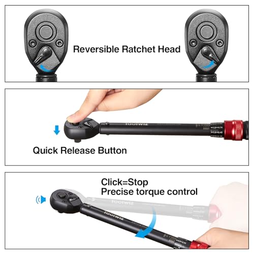 Image of Toolwiz 3 /8-Inch Drive Click Torque Wrench 5-45 Ft-Lb /6.8-61 Nm | ±3% High Accuracy Dual Direction Adjustable 72 Tooth Torque Wrenches Tool for Bike, Motorcycle, MTB, Car Repair