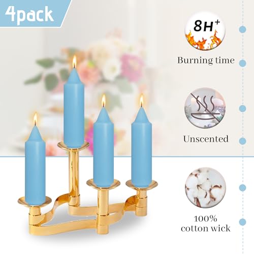 Image of Handmade Unscented Taper Candles Baby Blue Candles 5 Inch Short Dinner Candle Sticks Slow Burn Smokeless Wax Candles for Weddings Holiday Gifts Home Decoration 4 Pcs